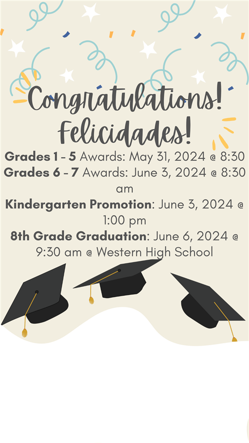 Congratulations with dates of award ceremonies and times May 31 - June 6
